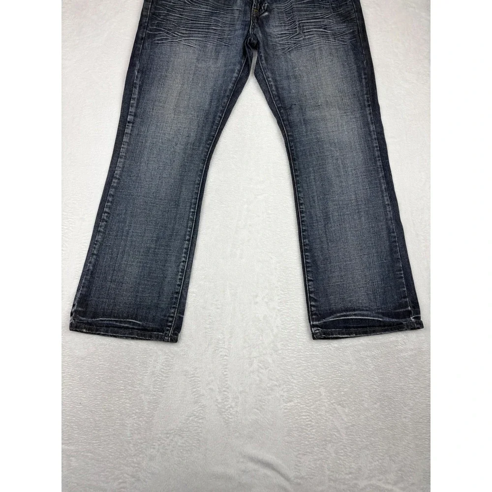 Helix Slim Mens 34x30 Bootcut Jeans Dark Wash Distress Embroidered  Cross Pocket